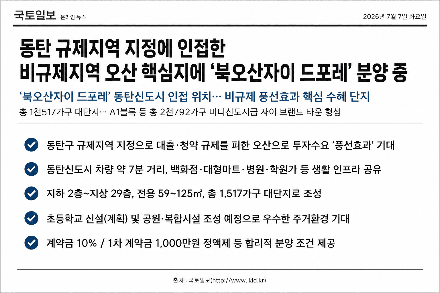 동탄 규제지역 지정과 동탄역 디에트르 관련 국토일보 보도 요약